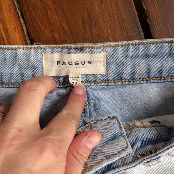PACSUN distressed light wash cutoff frayed hem denim jeanmini skirt sz 24 - Picture 5 of 6